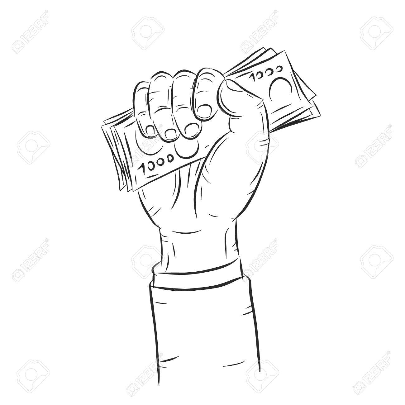 Hand Holding Money Vector On White Backgroundhand With Money