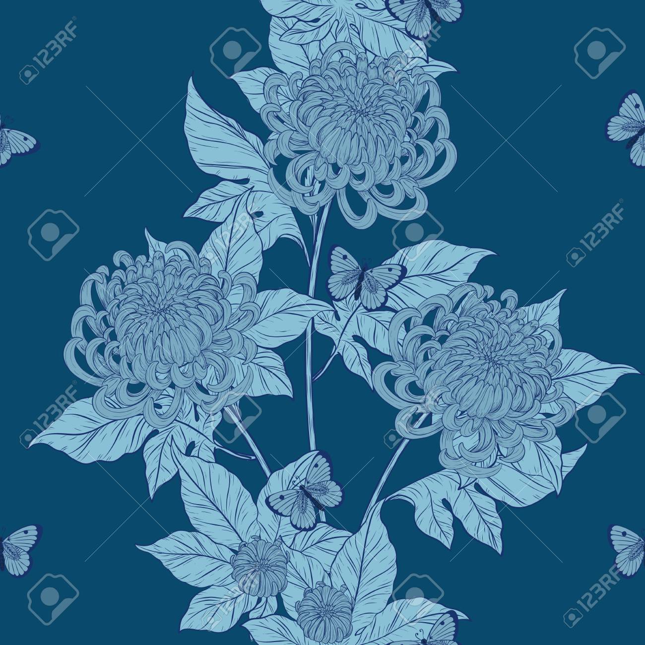 Chrysanthemum Pattern On Vintage Background Flower Wallpaper