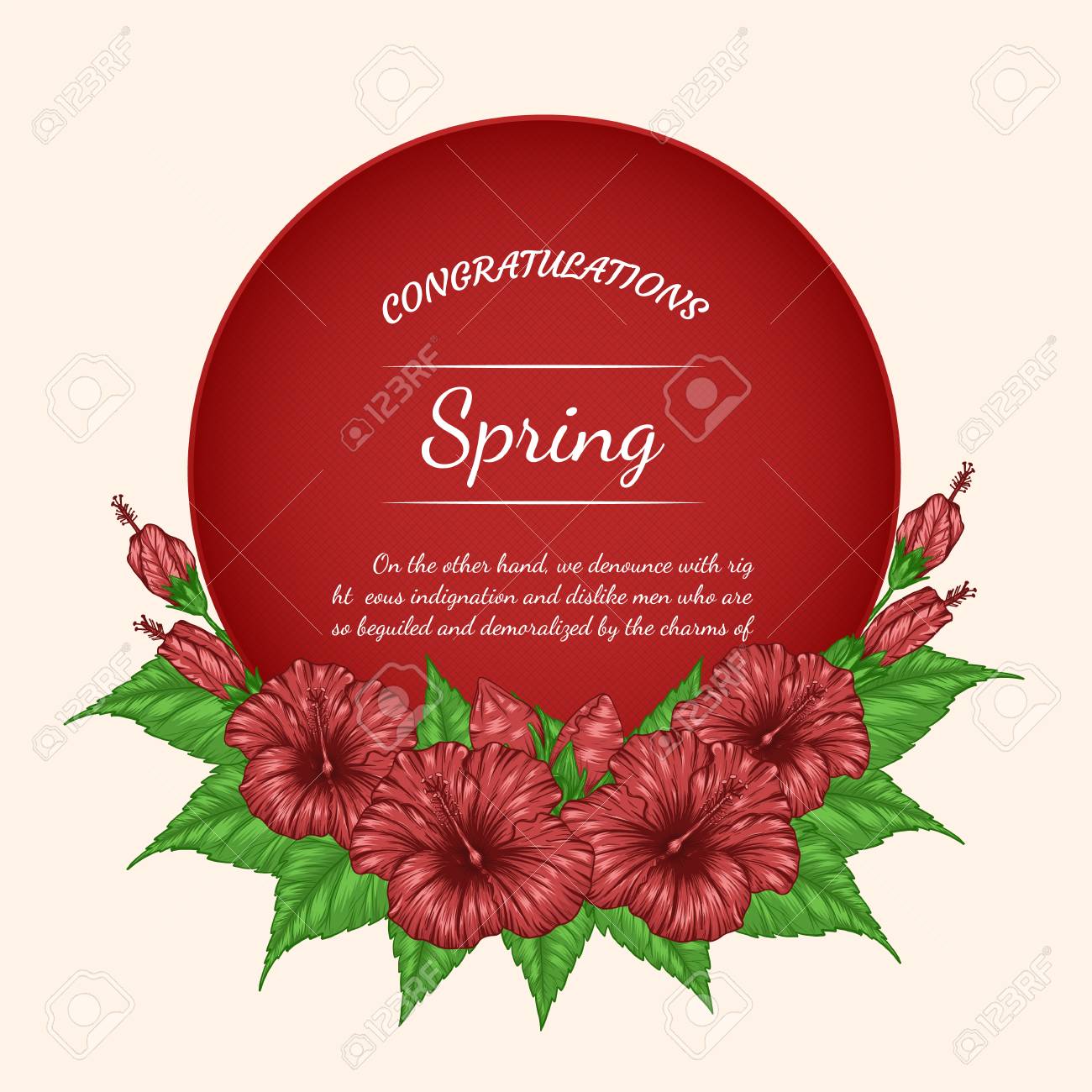 手描きによるハイビスカスフラワーベクターカード 茶色の背景に美しい花 ラインアートスタイルで非常に詳細な赤いハイビスカスアート ヴィンテージ紙に花の入れ墨 のイラスト素材 ベクタ Image