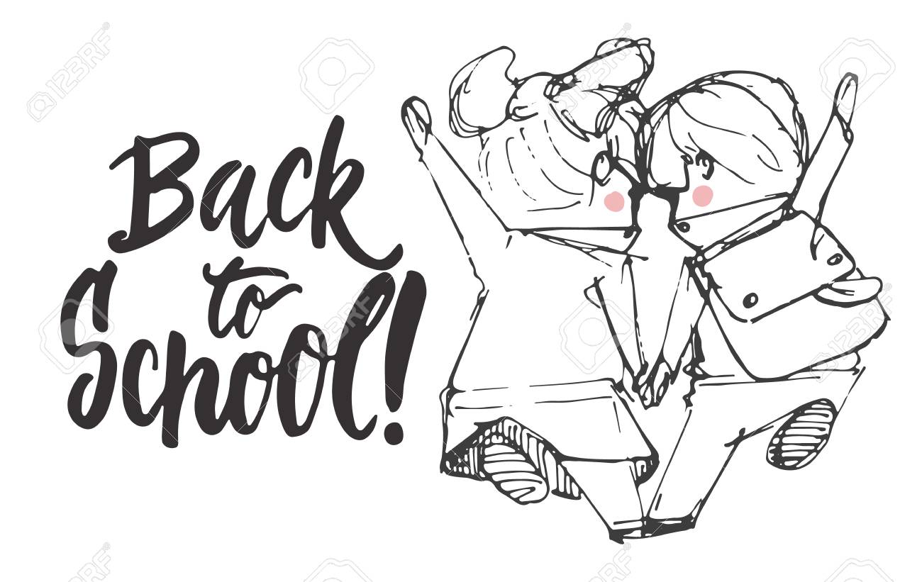 Back To School Hand Drawn Lettering Phrase With Hand Sketch