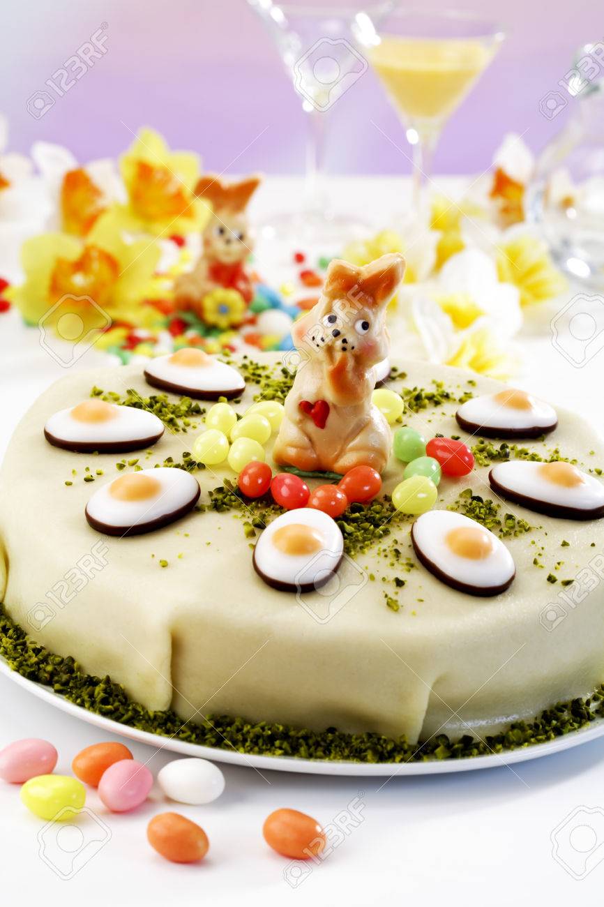 Easter Cake, Marzipan Cake With Pistachio, Easter Bunny Figurine ...