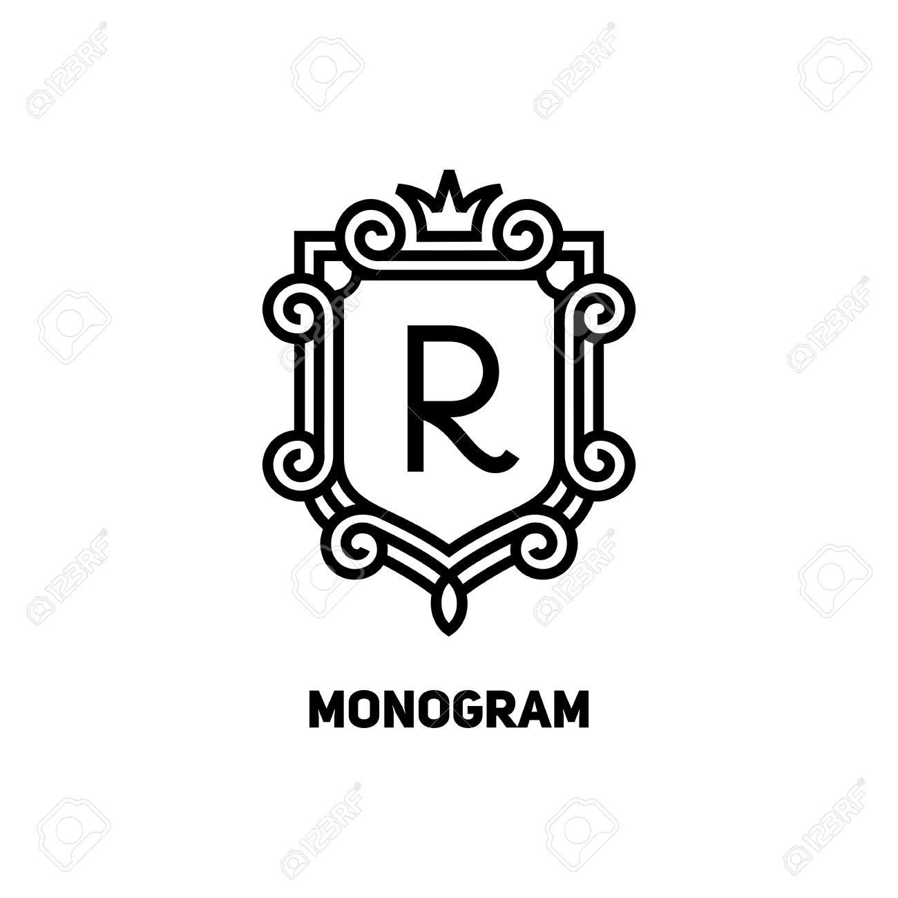 elegant monogram design template with letter r and crown vector