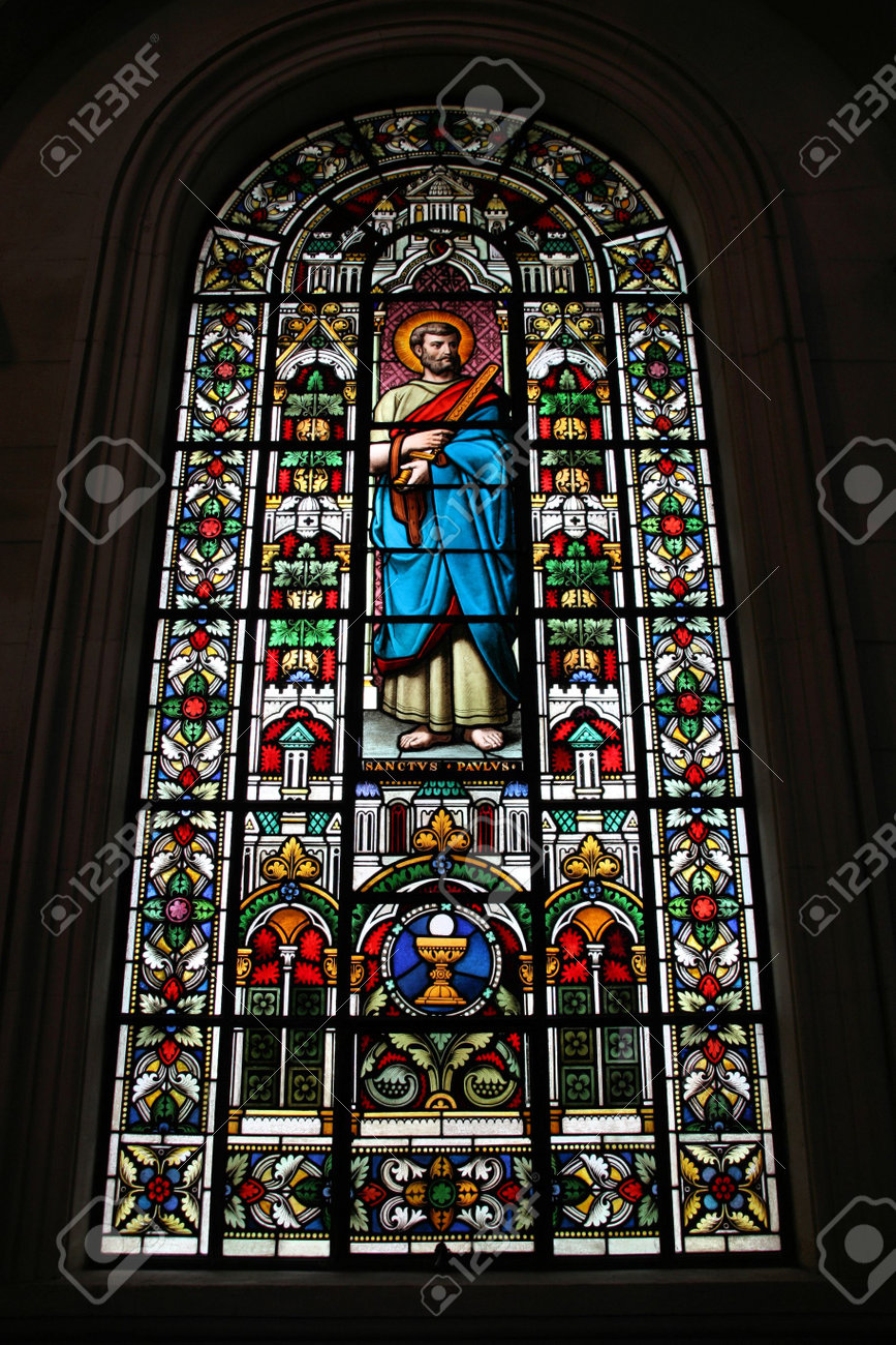 聖パウロ使徒 ステンド グラス祝福秘跡クライストチャーチ大聖堂 ニュージーランド の写真素材 画像素材 Image