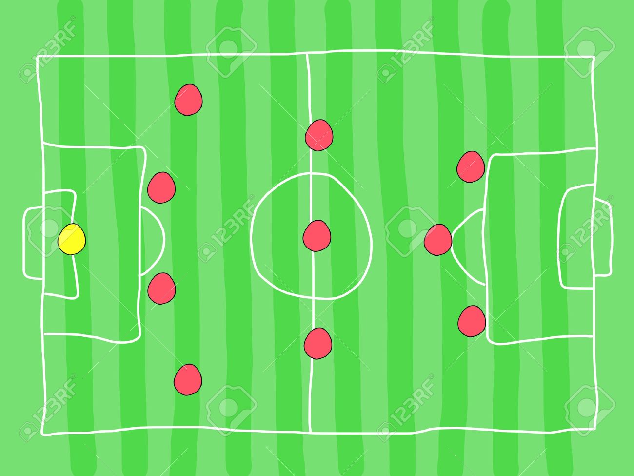 サッカー フィールド 落書きを描画します サッカーの戦術と戦略 人気 4 3 3 形成をチームします のイラスト素材 ベクタ Image