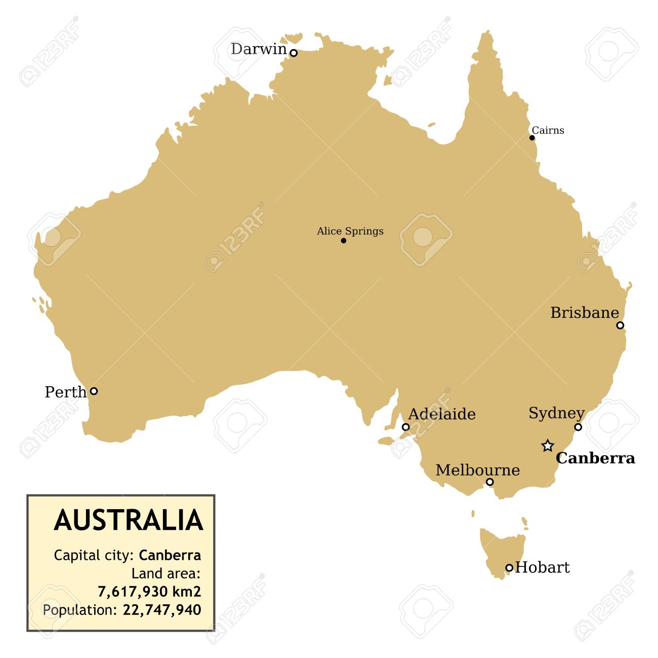 map of australia with all important cities and information data table stock vector 17070613