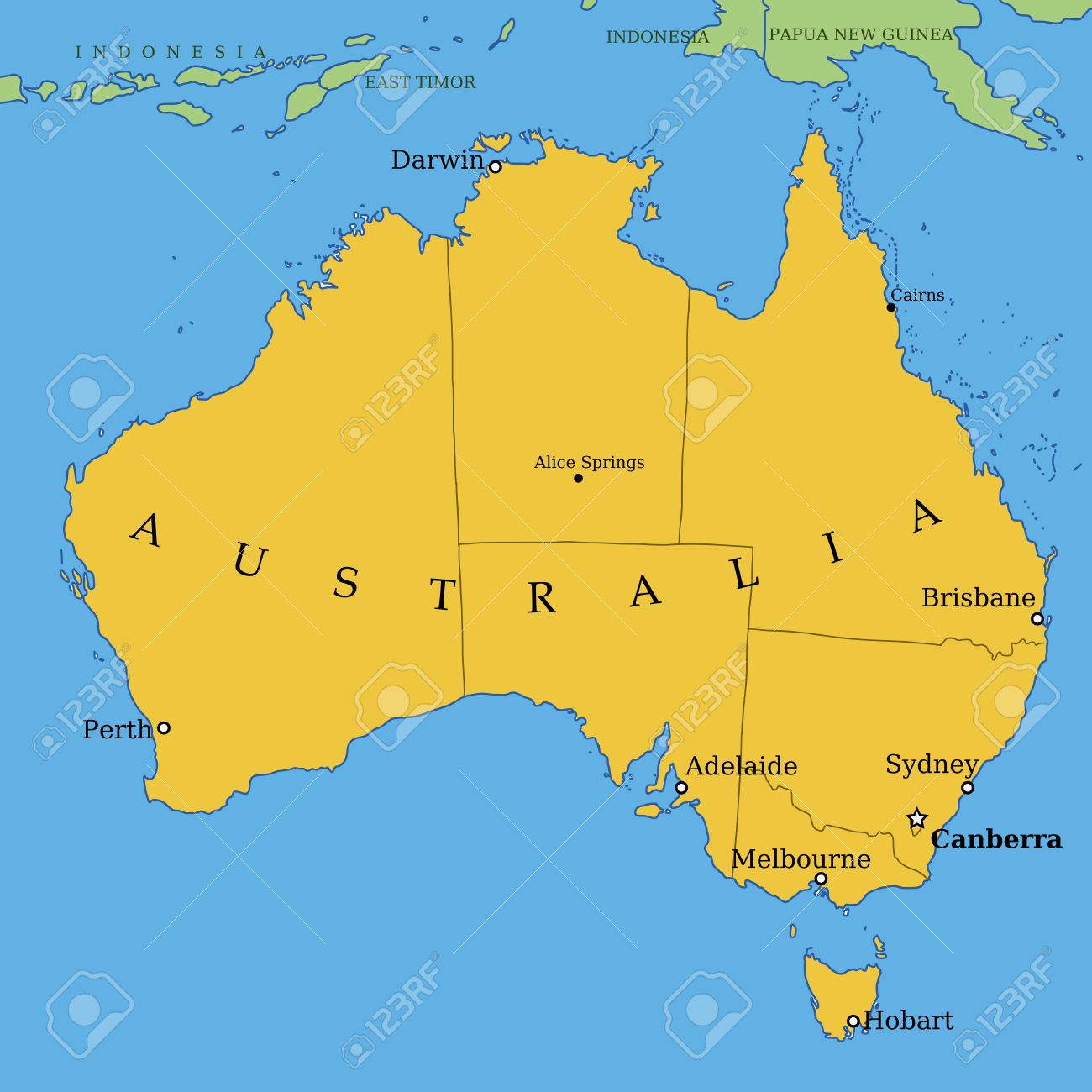 map of australia with all important cities and administrative division into states stock vector 18266330