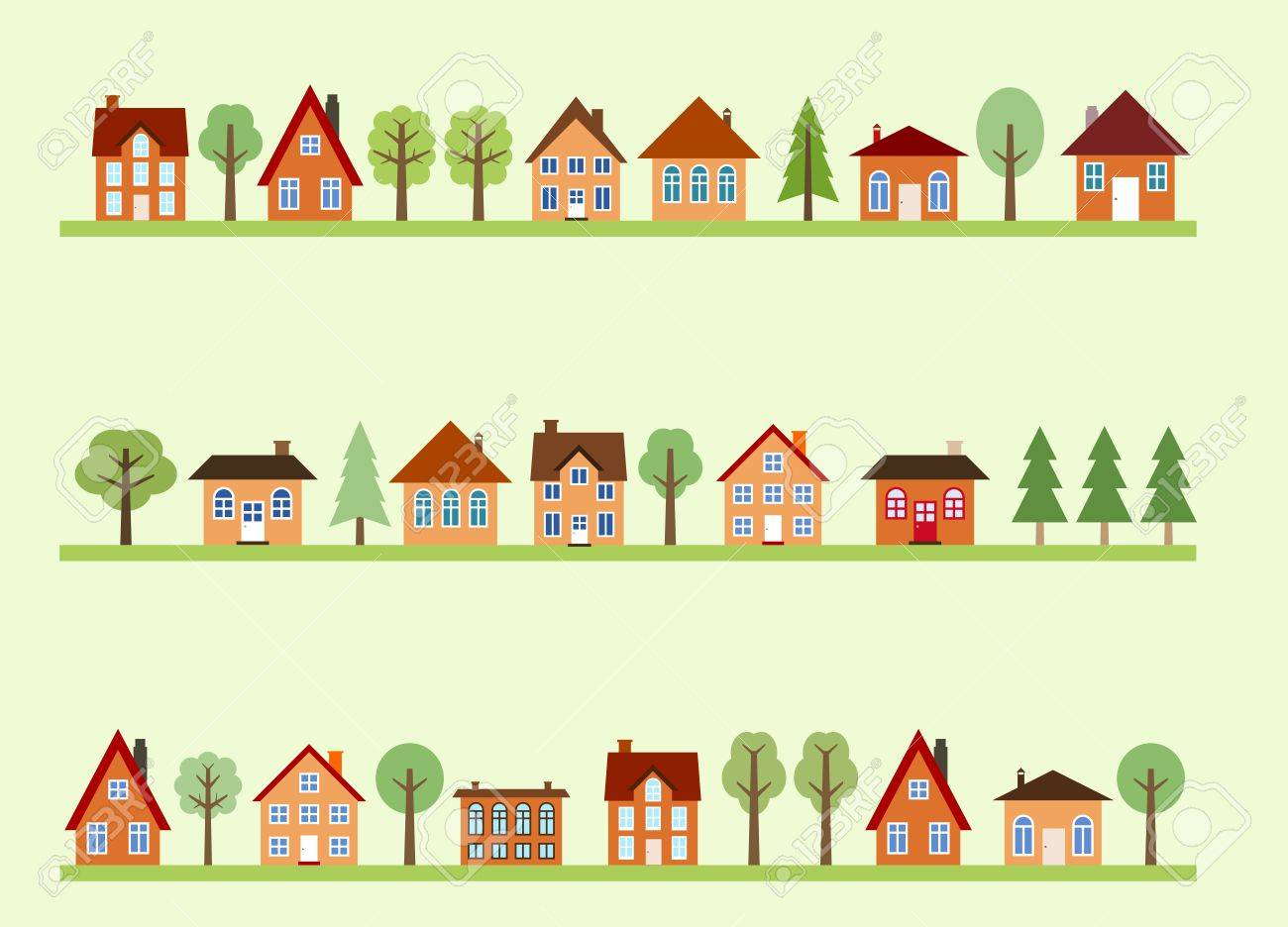 漫画家と木の小さな町のストリート ビュー ヨーロッパの村の通り のイラスト素材 ベクタ Image