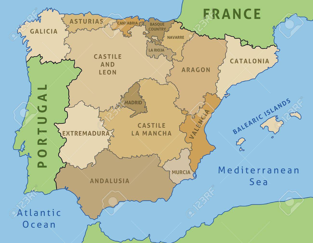 Carte De L Espagne Decrivez Illustration Carte Du Pays Des Communautes Autonomes Clip Art Libres De Droits Vecteurs Et Illustration Image