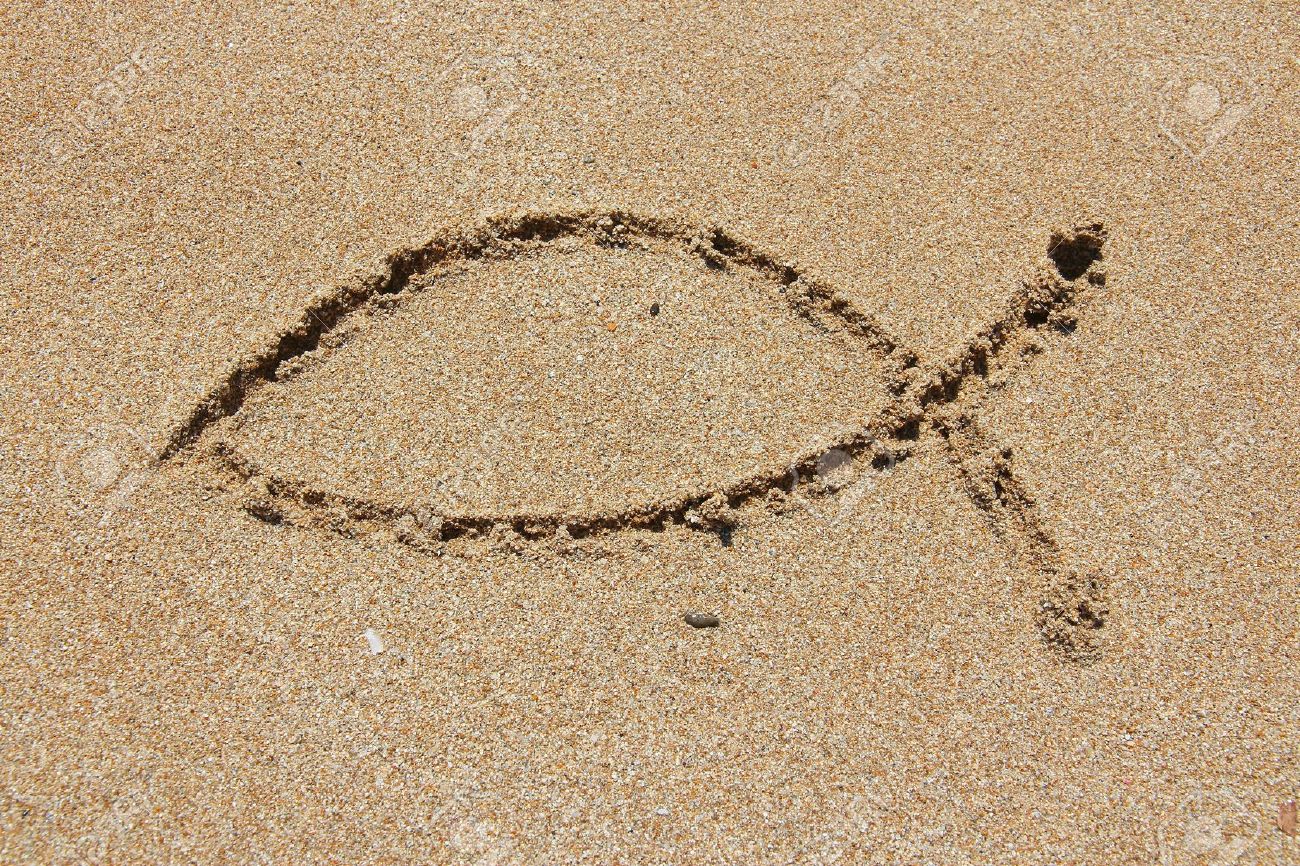 Christianity symbol - religious shape drawn in sand. Catholicism fish - ichthus. - 35510333 Christianity symbol - religious shape drawn in sand. Catholicism fish - ichthus. - 35510333