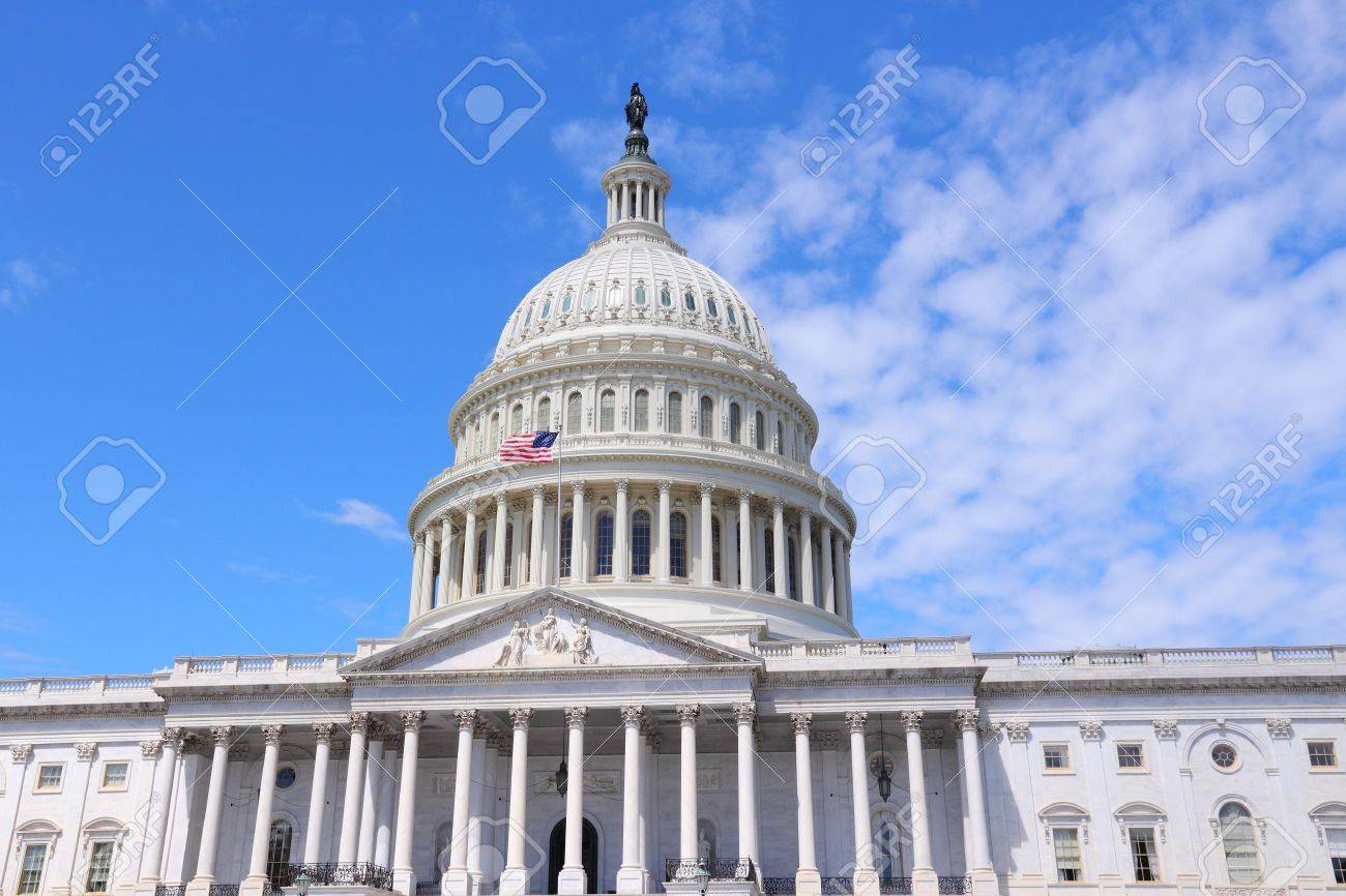Washington DC, United States landmark. National Capitol building with US flag. - 38000541 Washington DC, United States landmark. National Capitol building with US flag. - 38000541
