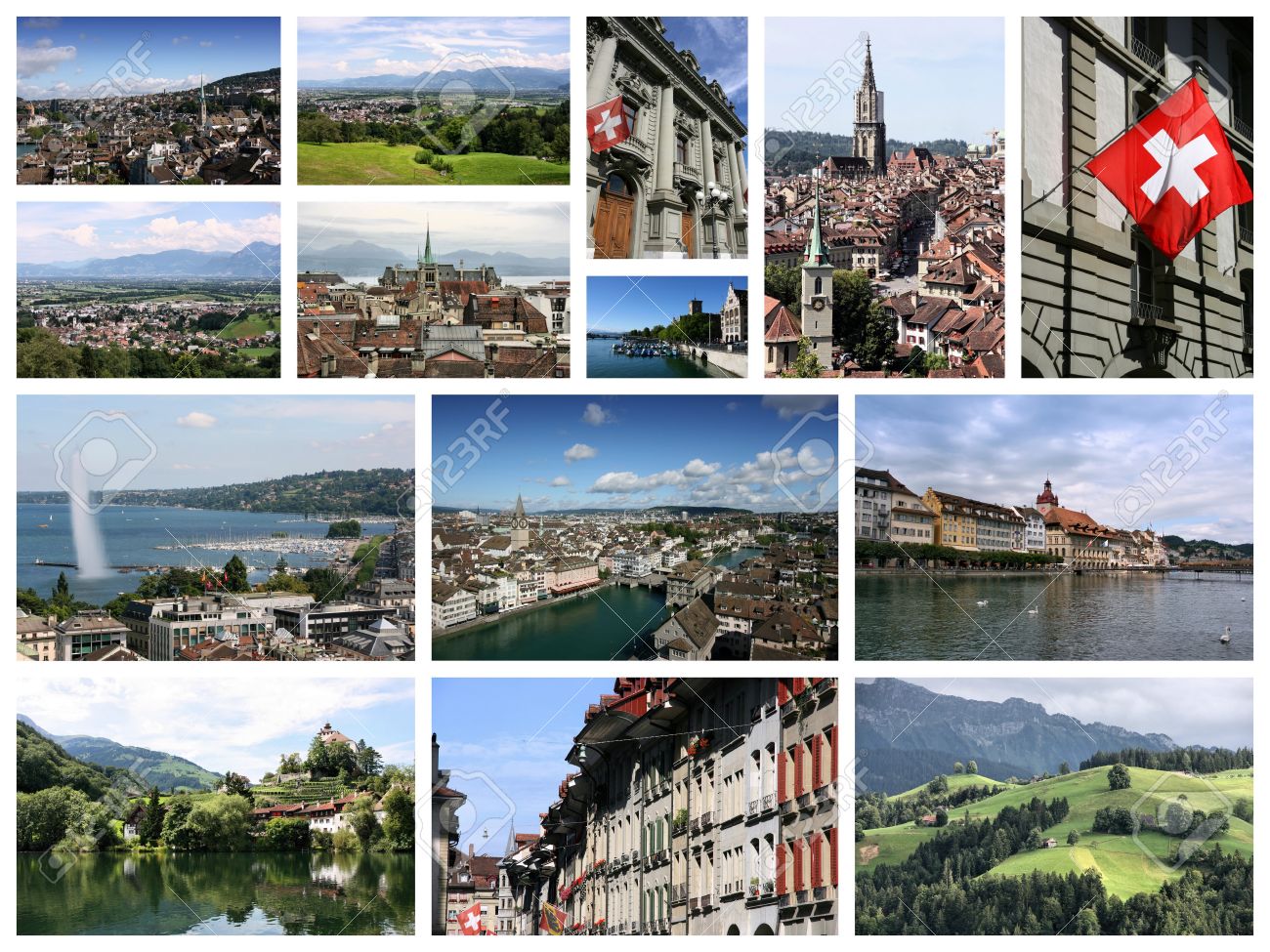 Travel Collage From Switzerland Includes Famous Places Like Berne Geneva Zurich And Travel Collage From Switzerland Includes Famous Places Like Berne Geneva Zurich And