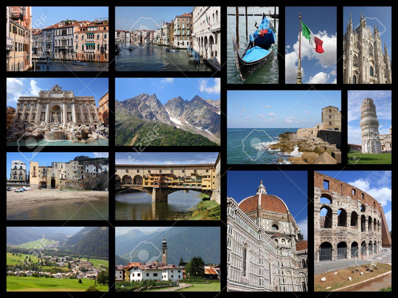 italy tourism attractions travel photo collage with rome venice