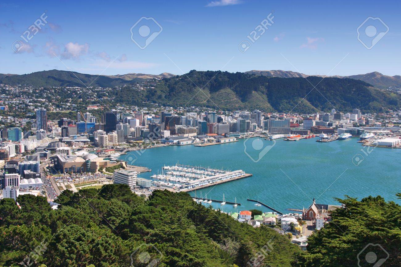 Wellington, New Zealand - city aerial view of marina and downtown skyscrapers. - 80820138 Wellington, New Zealand - city aerial view of marina and downtown skyscrapers. - 80820138