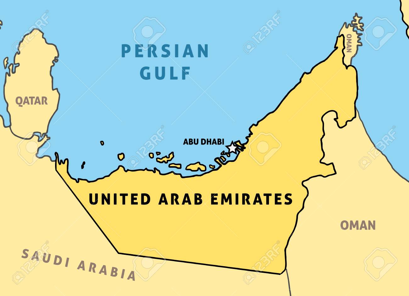 united arab emirates uae map outline vector country map stock vector