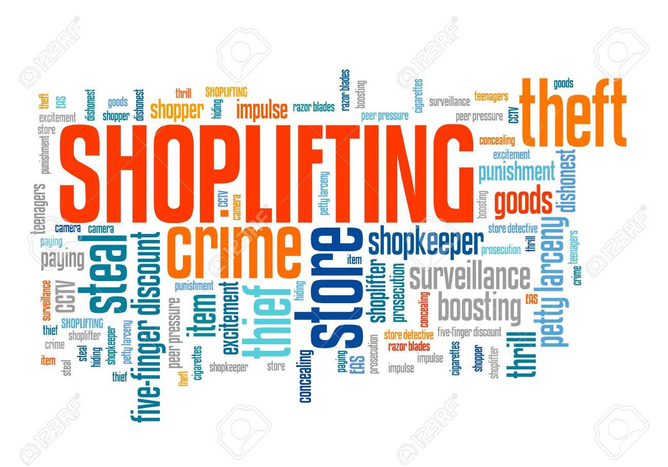 shoplifting shop theft retail industry crime problem word stock retail word