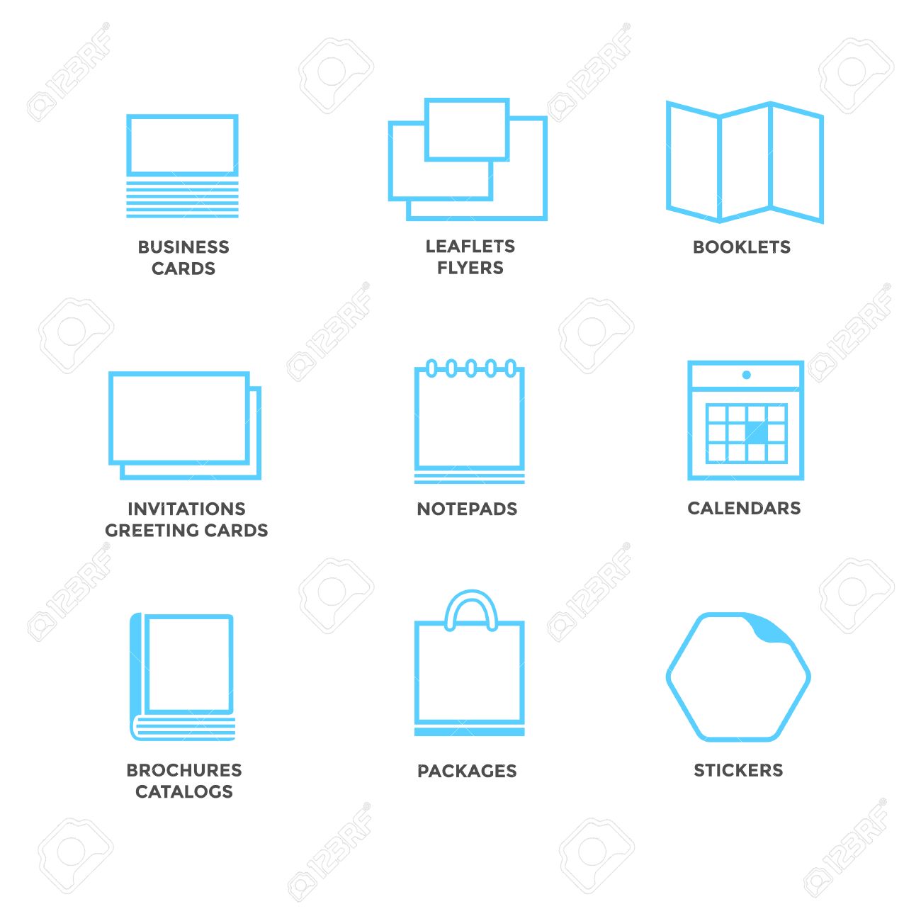 icons of various print media size format business card flyers flyers icons