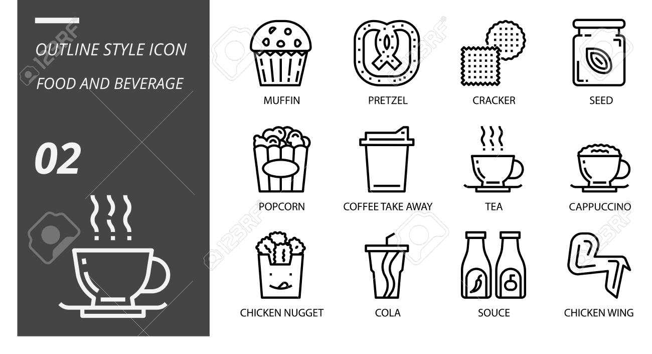 Download Outline Icon Pack For Food And Beverage Muffin Pretzel Cracker Royalty Free Cliparts Vectors And Stock Illustration Image 106605143