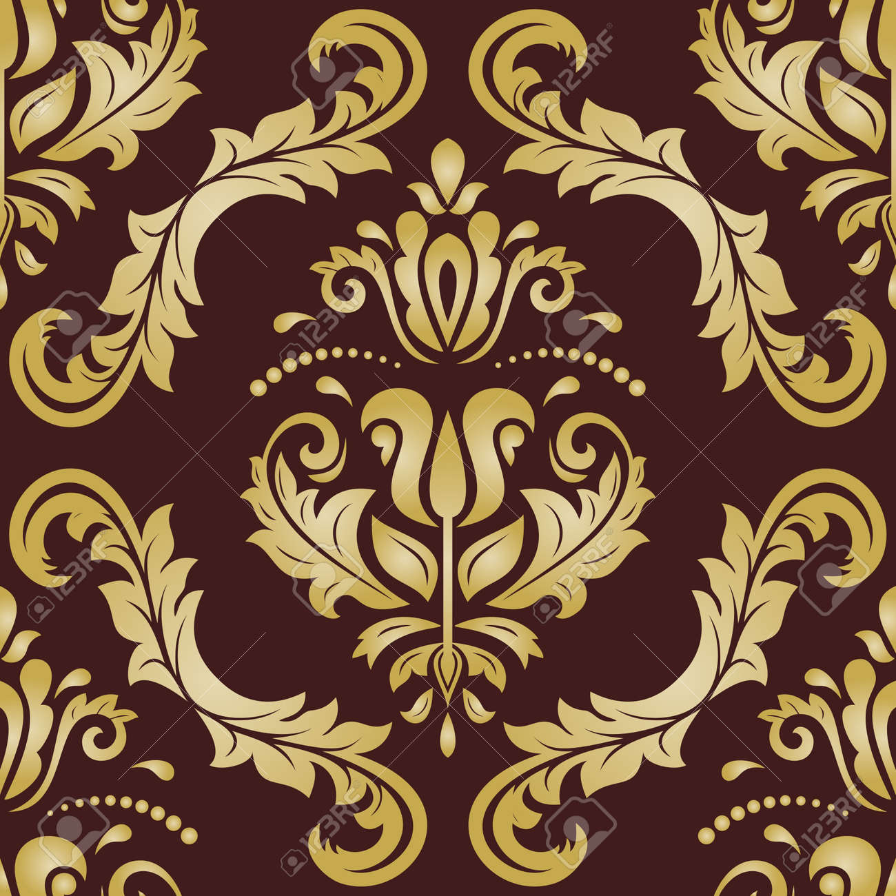 Classic seamless pattern. Damask orient brown and golden ornament. Classic vintage background. Orient ornament for fabric, wallpaper and packaging - 169499781 Classic seamless pattern. Damask orient brown and golden ornament. Classic vintage background. Orient ornament for fabric, wallpaper and packaging - 169499781