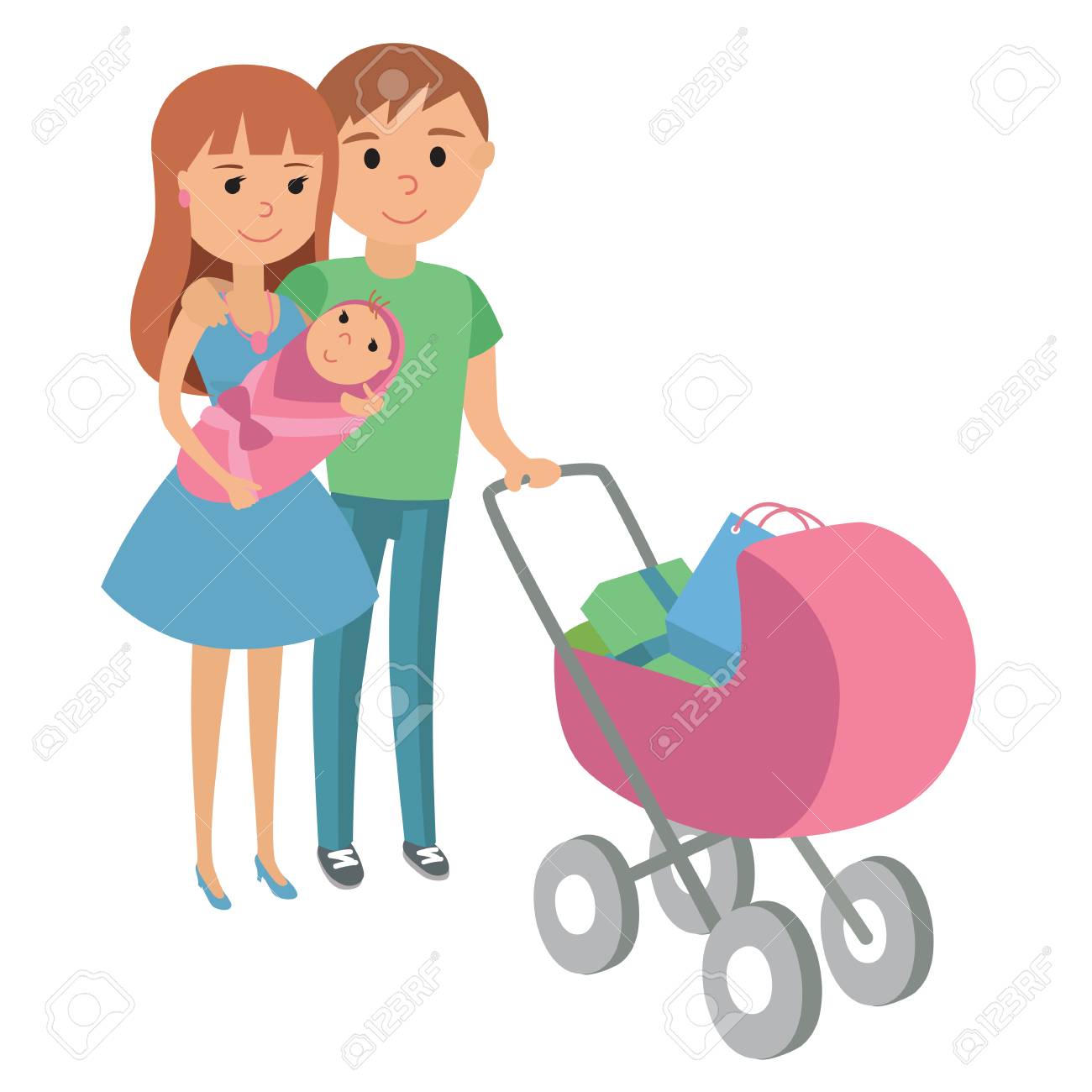 Madre Con Hija Y Bebé En Icono De Cochecito Rojo, Madre Madre Con Hija Y Bebé En Icono De Cochecito Rojo, Madre