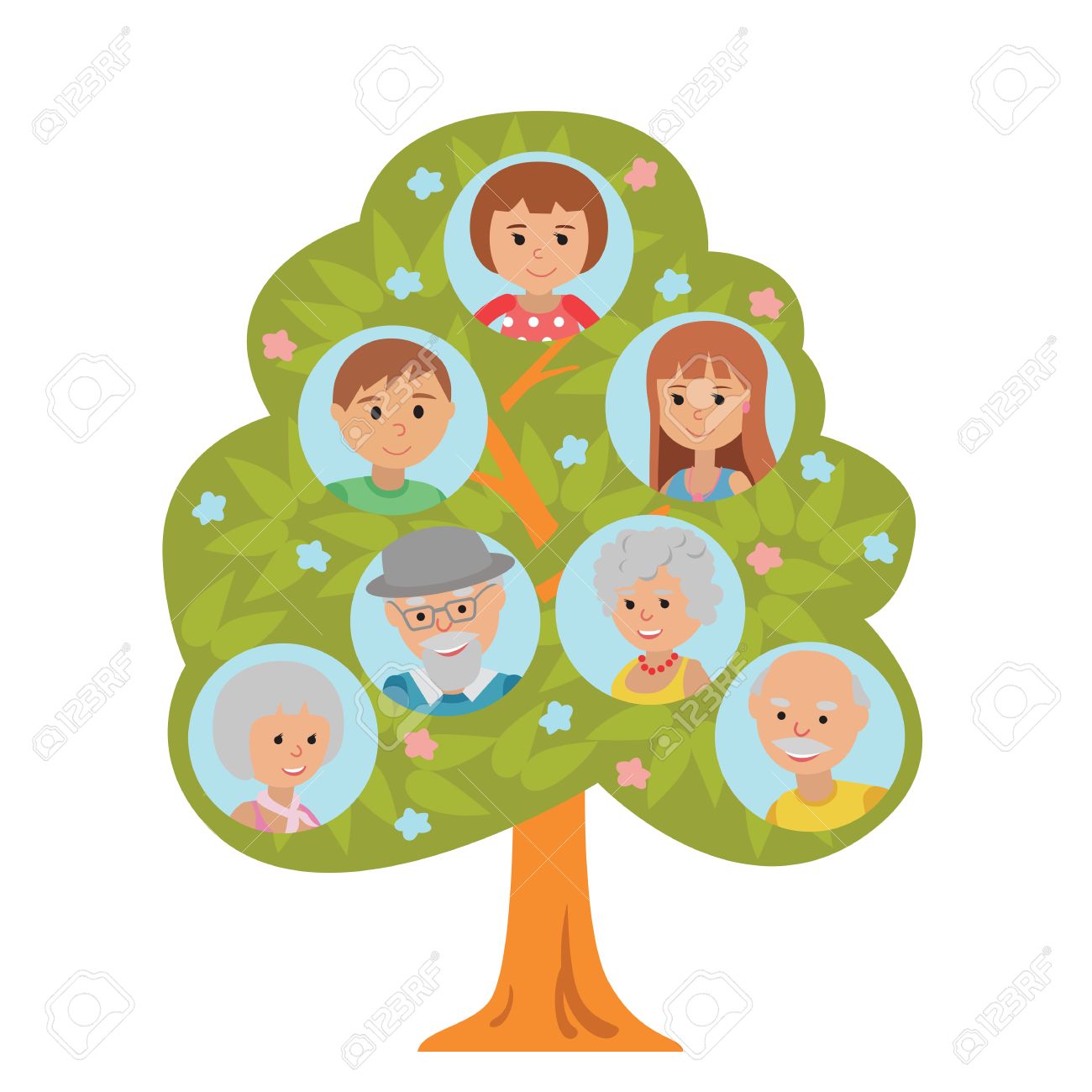 Cartoon Generation Family Tree Illustaration Isolated On White