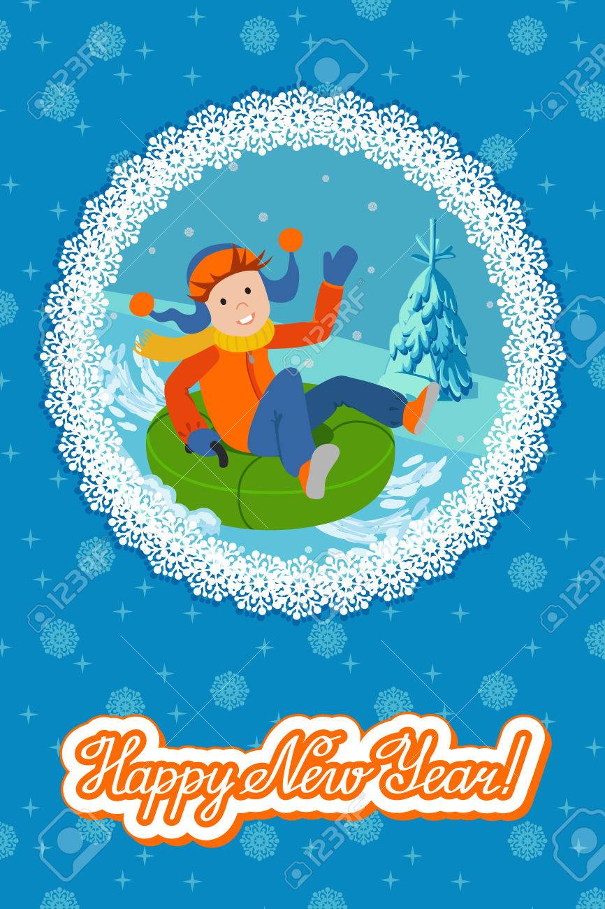 雪の上のかわいい子チューブ ベクトル イラスト年賀状 のイラスト素材 ベクタ Image