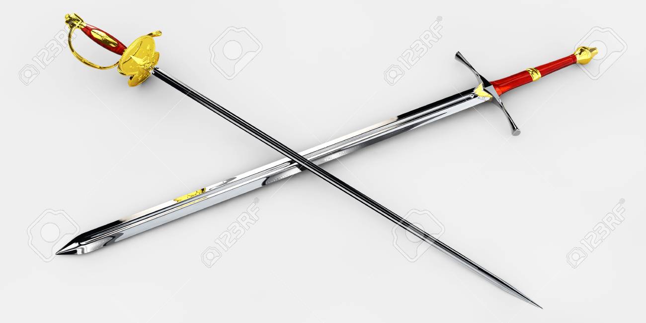 左利きの中世の騎士の剣 3 D イラスト分離 の写真素材 画像素材 Image