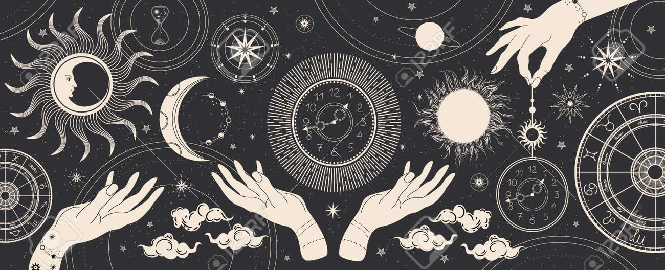 Banner De Magia Negra Para Astrología, Adivinación, Horóscopos. Fondo Del  Espacio. Ilustraciones svg, vectoriales, clip art vectorizado libre de  derechos. Image 177488924