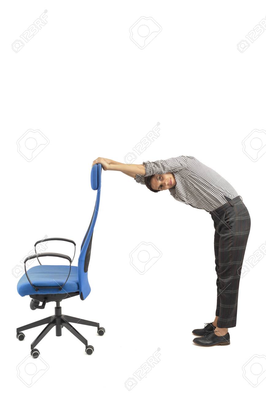 Woman Doing Exercises While She Is Sitting On Office Chair