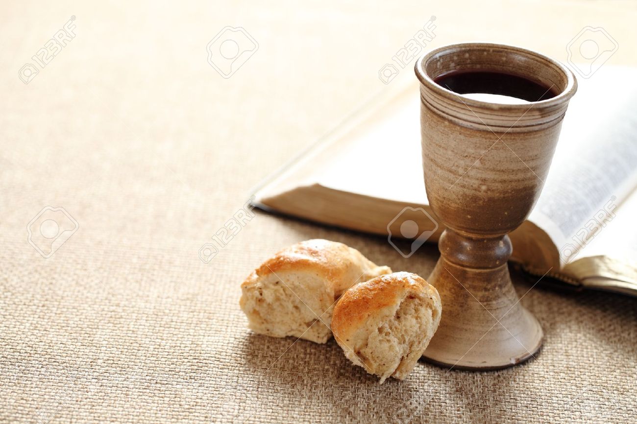 communion still life wine bread and bible stock photo picture