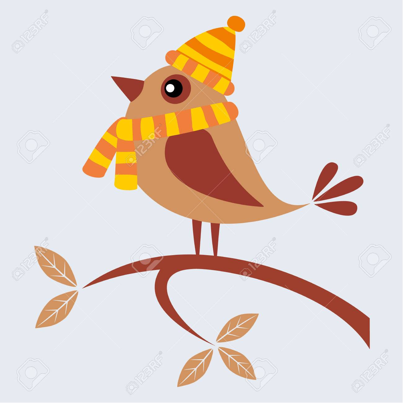 Cute Bird With Scarf And Cap Sitting On Branch In The Autumn Royalty Free Cliparts Vectors And Stock Illustration Image 25210888