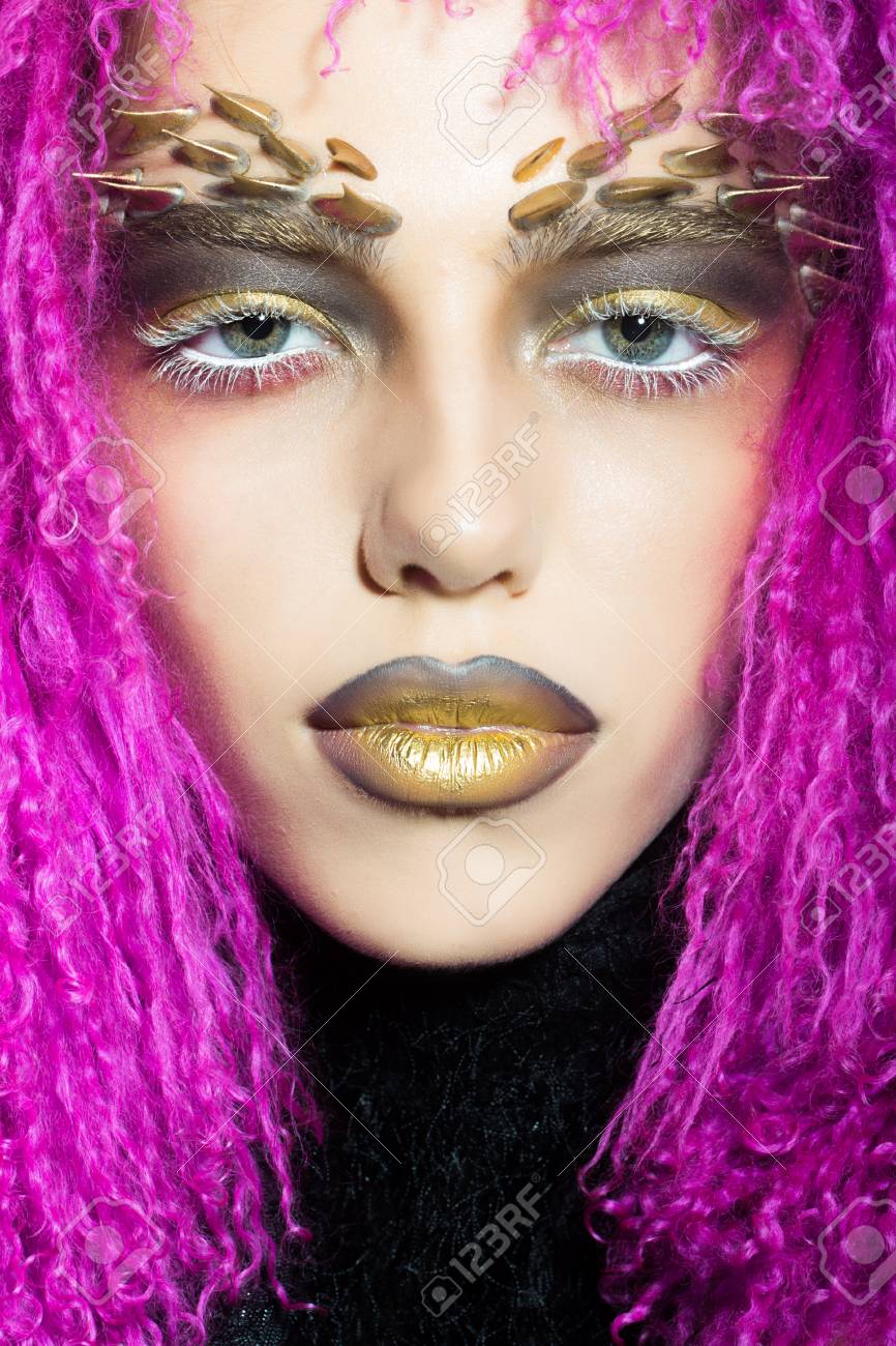 Closeup Portrait Of One Beautiful Wild Young Woman With Bright