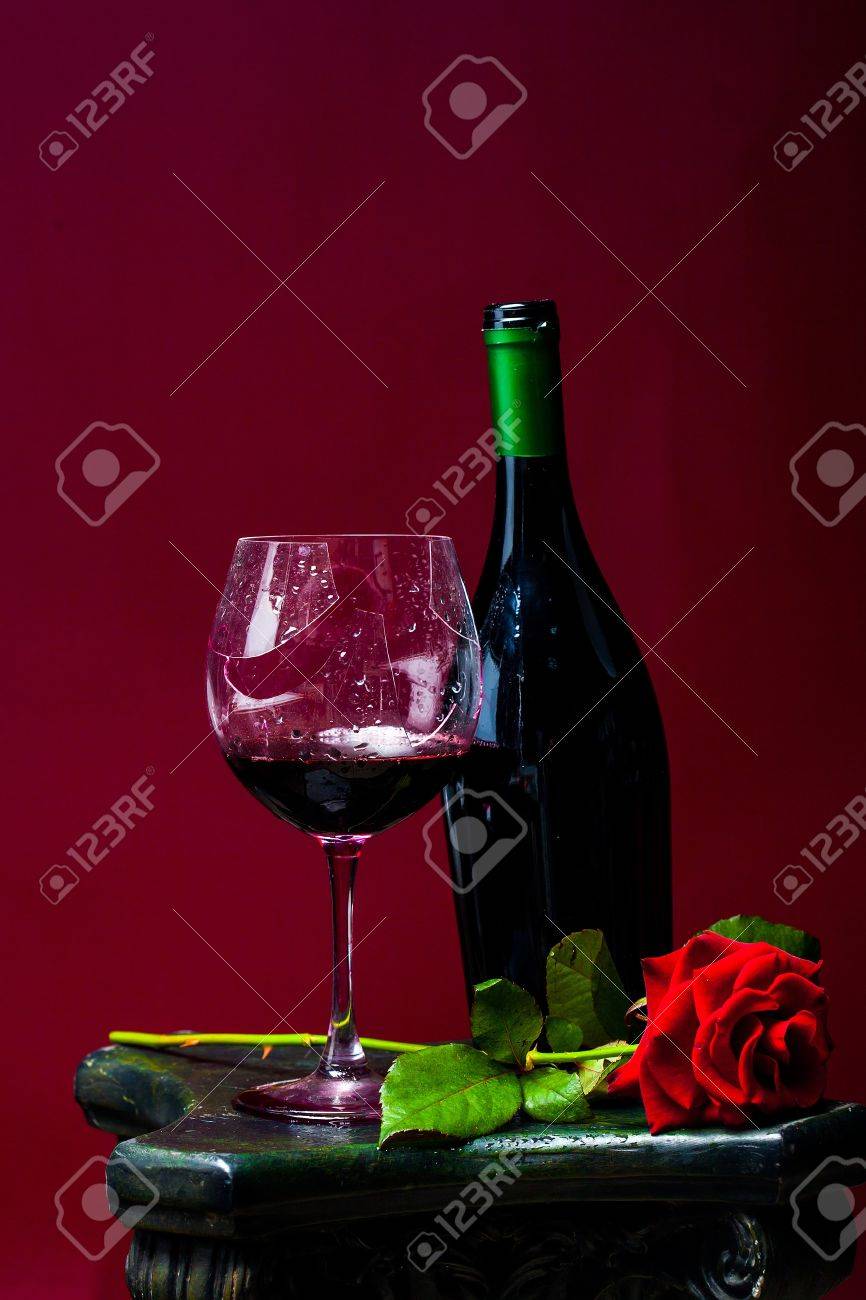 Fresh Red Rose Flower With Green Leaves Near Bottle And Crushed Stock Photo Picture And Royalty Free Image Image 58310625