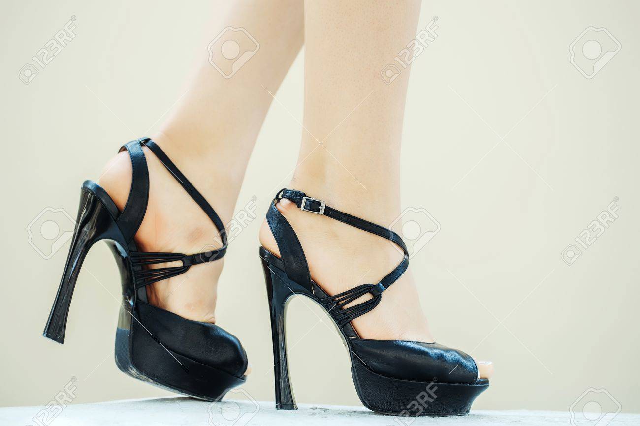 Black shoes female fancy high heel pumps strappy sandals on woman.. Black shoes female fancy high heel pumps strappy sandals on woman..