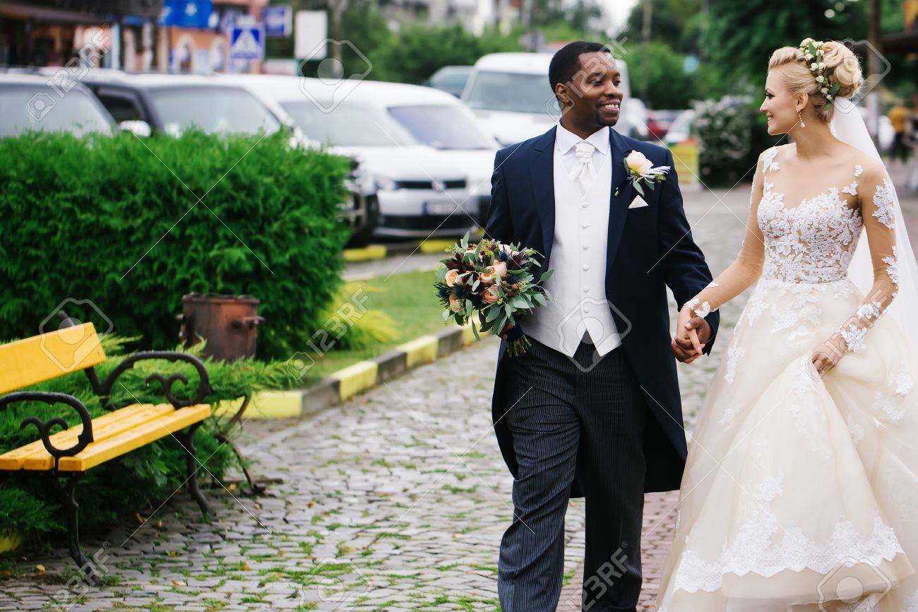 Beautiful Bride Woman In Long White Lace Dress Veil And Elegant