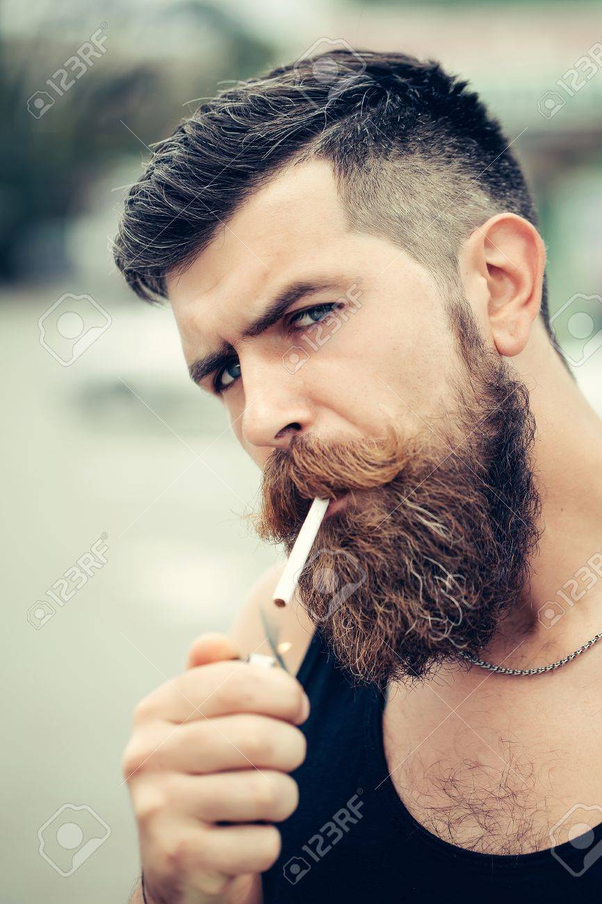 Bearded Man With Beard Moustache And Gray Hair Stylish Hipster