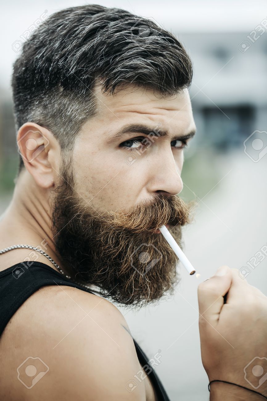 Frown Handsome Bearded Man With Beard Moustache And Gray Hair
