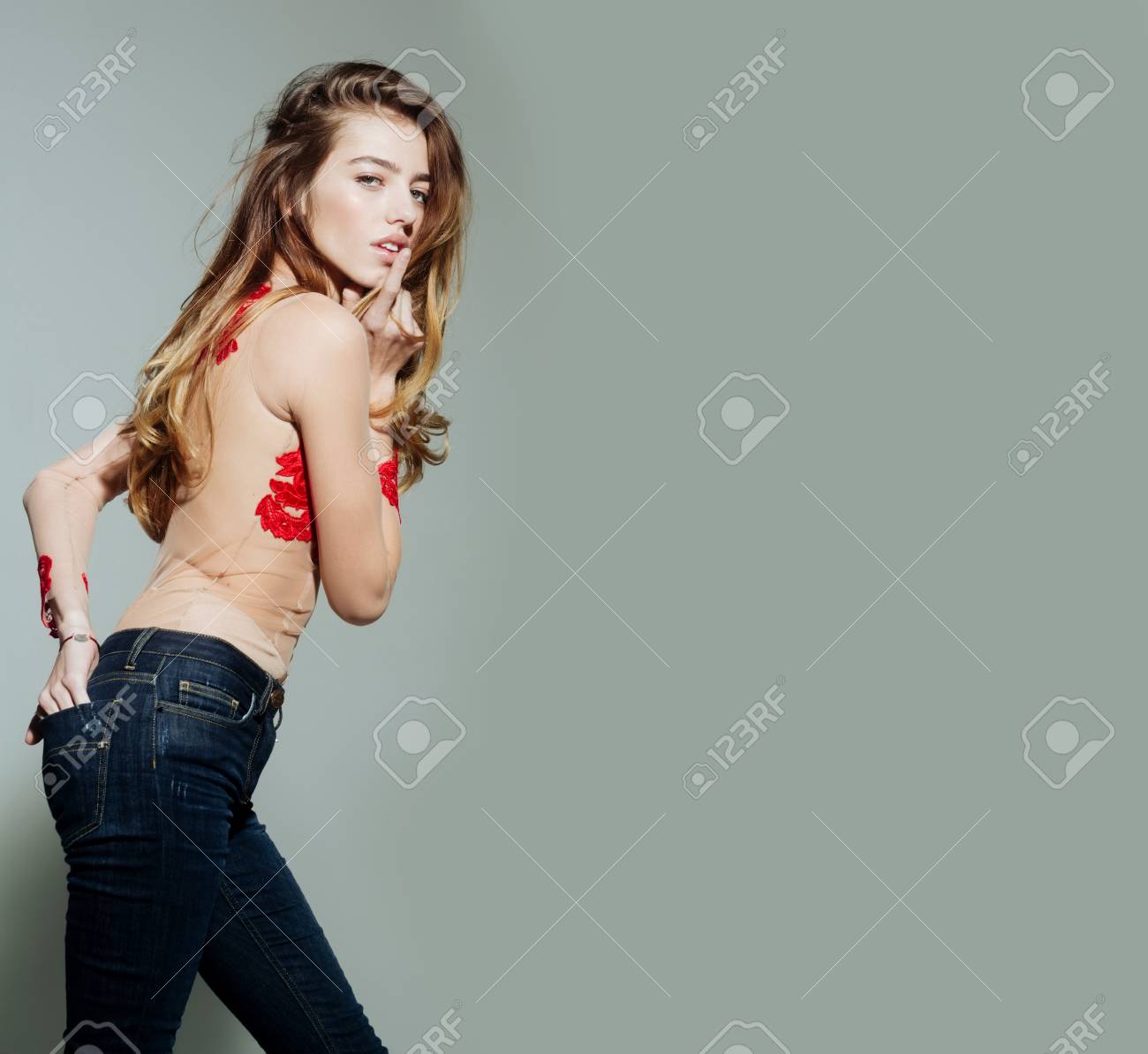 Young Pretty Woman Or Cute Sexy Girl With Long Beautiful Curly Stock Photo Picture And Royalty Free Image Image