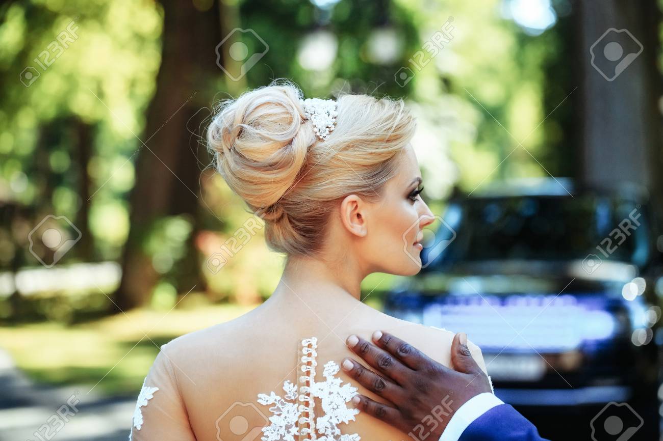 Pretty Girl Or Cute Bride With Beautiful Makeup And Blond Hair