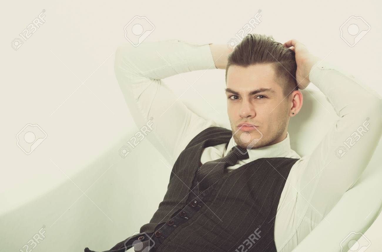 Handsome Man Or Businessman With Stylish Haircut Hair In Fashion