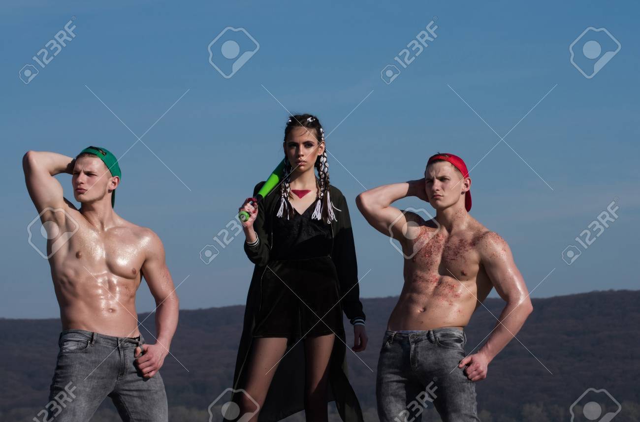 Gangster Baseball Players Of Muscular Men With Sexy Body And