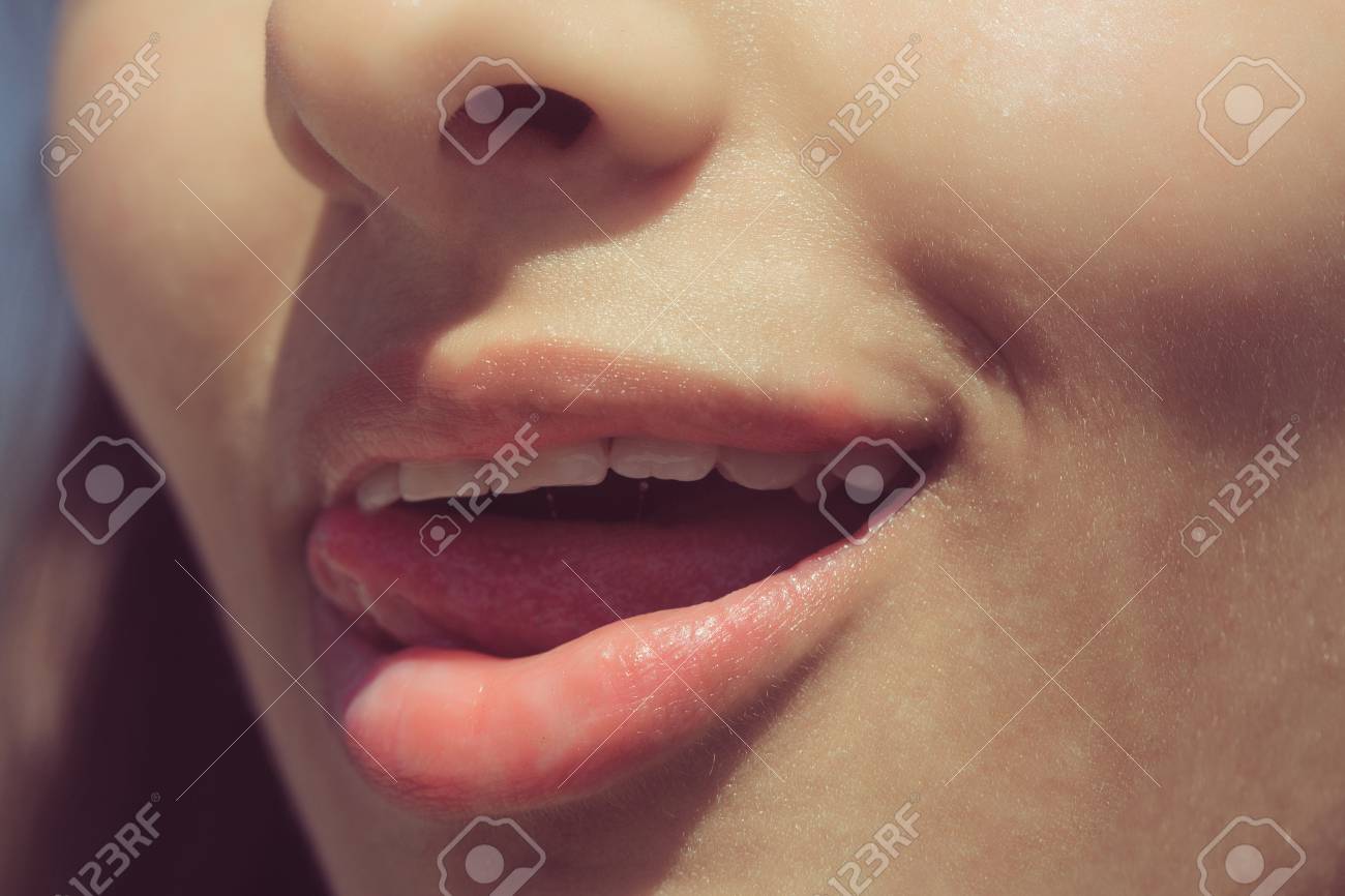 Tongue Licking Sexy Plump Lips Open Female Mouth Natural Lipstick No Makeup Tongue Licking Sexy Plump Lips Open Female Mouth Natural Lipstick No Makeup
