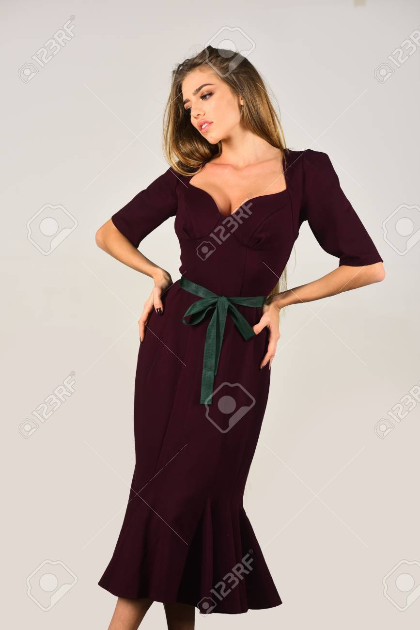 Full Length Portrait Young Elegant Woman Fashion Studio Shot