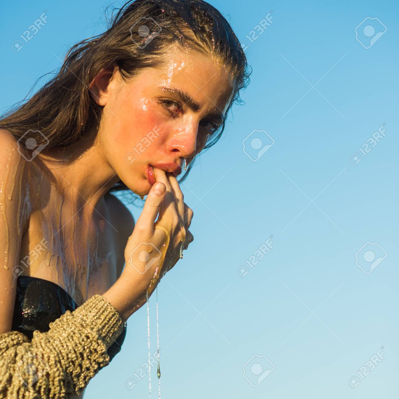 Woman With Wax Mask Cosmetology And Spa Honey Dessert Or Nectar