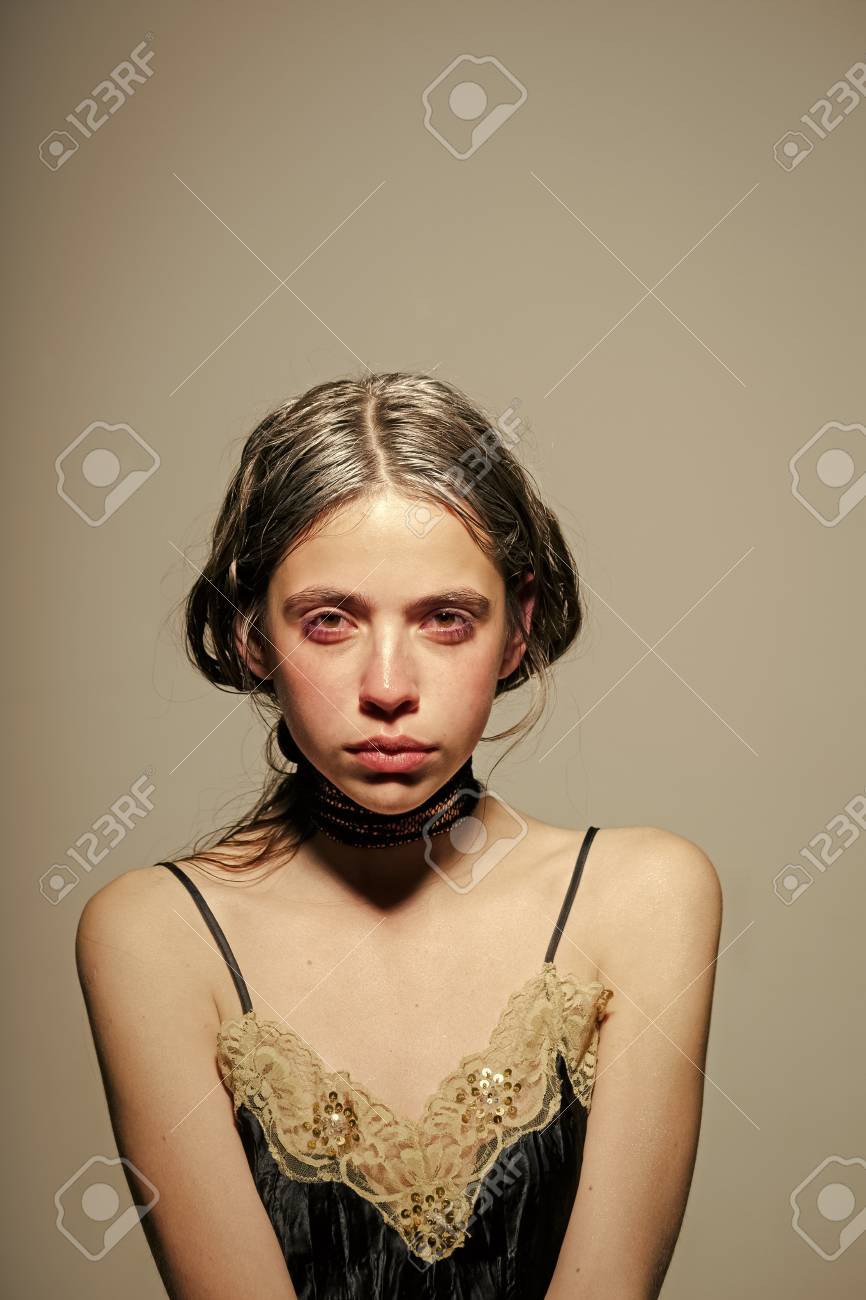 Aging Concept Young Sking And Graying Hair Of Girl Fresh And