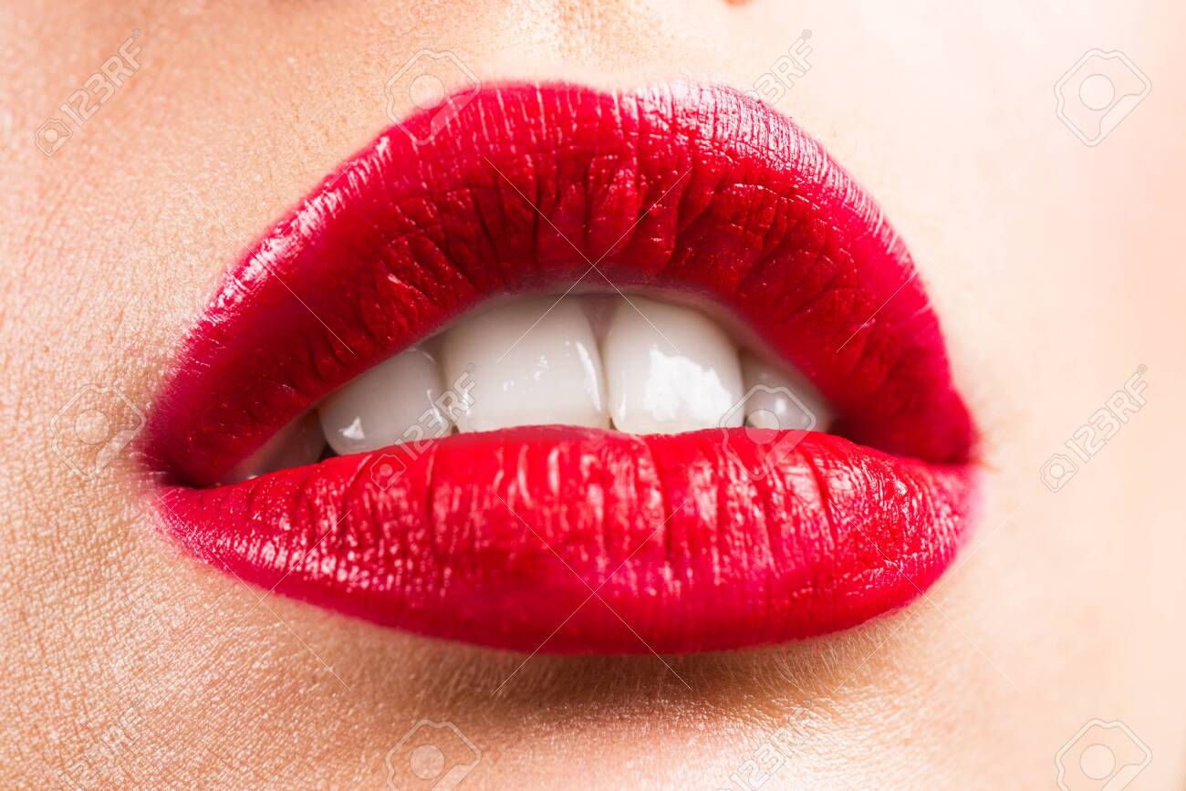 Girl open mouth close up with red lipstick make up. Sensual lips. Sexy lips, open mouth. - 147953516 Girl open mouth close up with red lipstick make up. Sensual lips. Sexy lips, open mouth. - 147953516