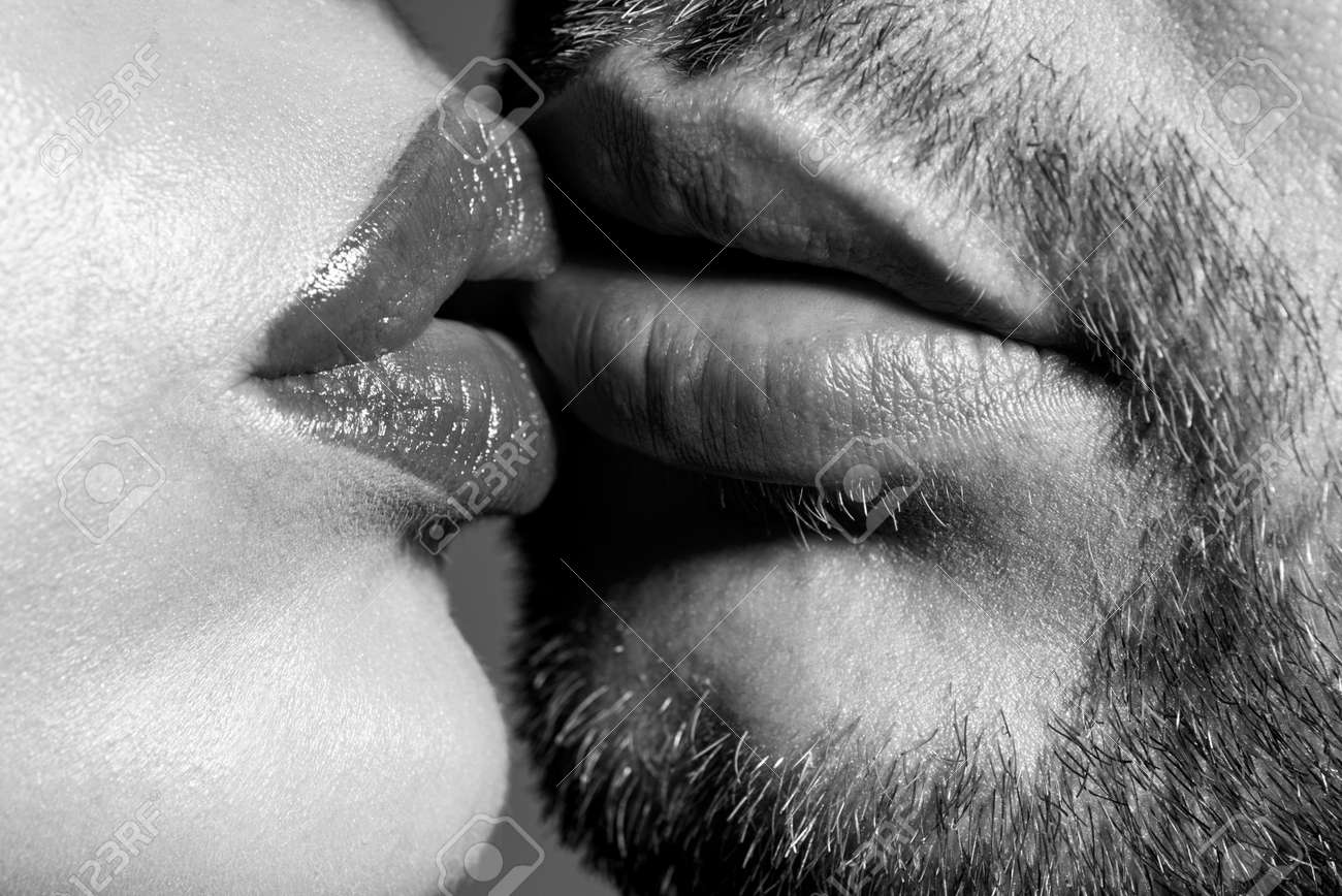 Sexy Couple Kiss Lips. Satisfied And Enjoying Romantic Moment. Passionate Horny  Lovers Kissing And Feeling Pleasure. Фотография, картинки, изображения и  сток-фотография без роялти. Image 182523339