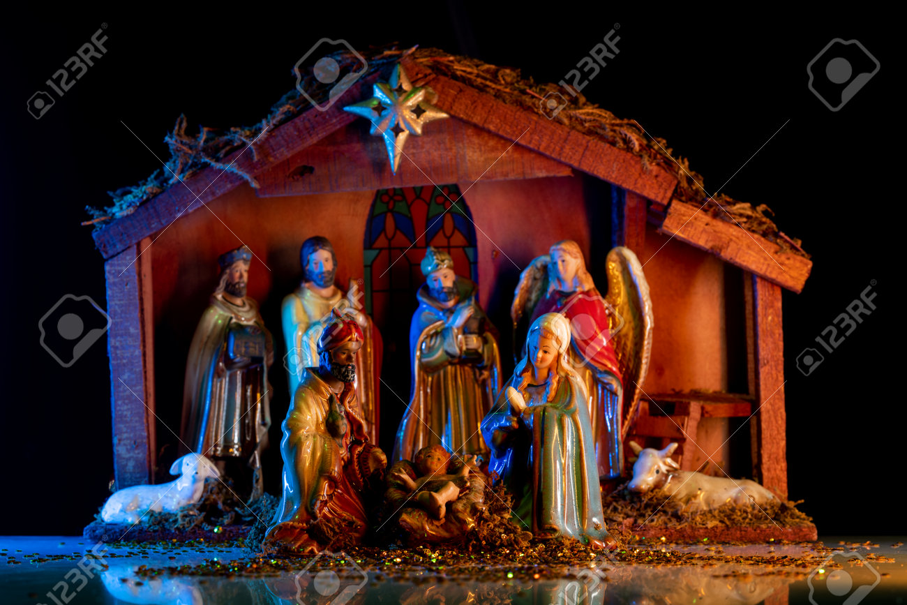 クリスマスのキリスト教のキリスト降誕のシーン。ベツレヘムでのイエス