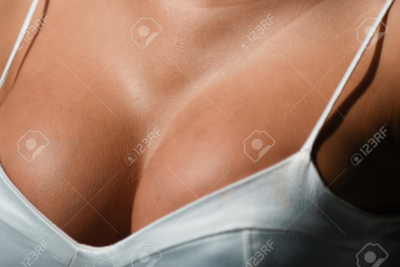 Wet breast in bra Stock Photo