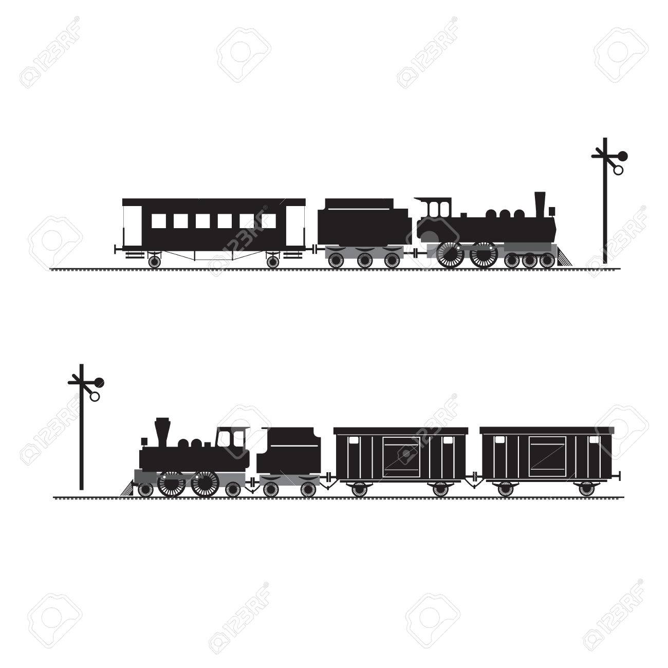 機関車 馬車や入札の黒いシルエットは 鉄道 のイラスト素材 ベクタ Image