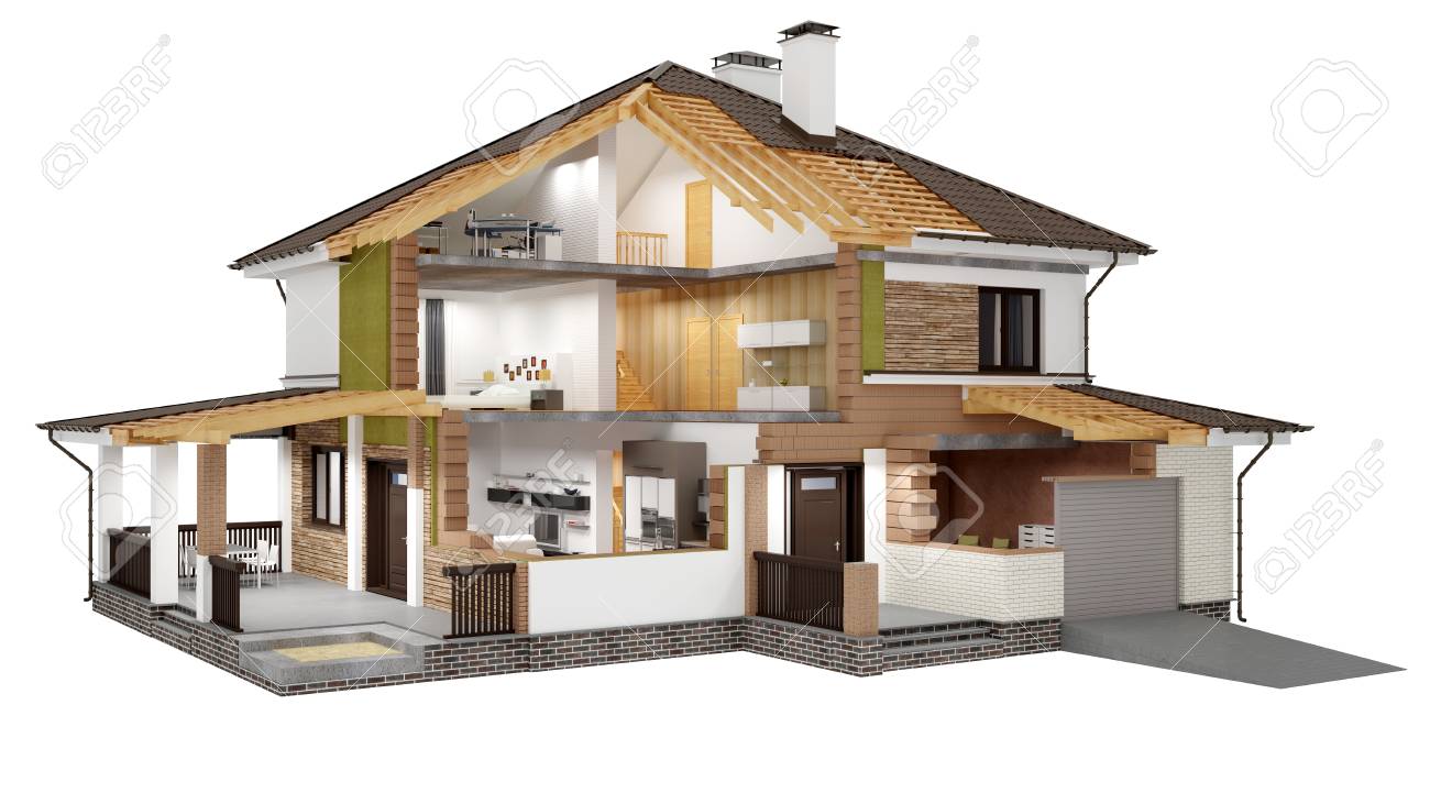 Une Image Conceptuelle D\'un Chalet Moderne Avec Des Meubles, Des ... Une Image Conceptuelle D\'un Chalet Moderne Avec Des Meubles, Des ...